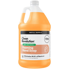 Clean Revolution front label on 128 fl oz jug showing refill details and benefits