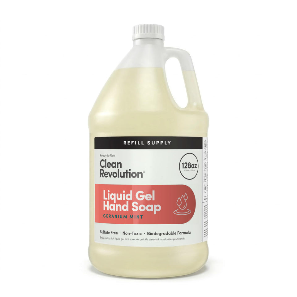 Clean Revolution front label on 128 oz refill showing product identity and scent