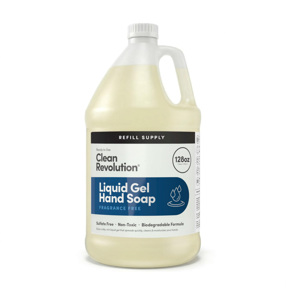 Clean Revolution front label on 128 oz bottle showing product identity and size benefit