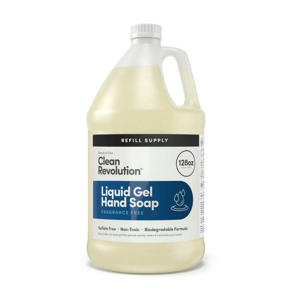 Clean Revolution front label on 128 oz bottle showing product identity and size benefit