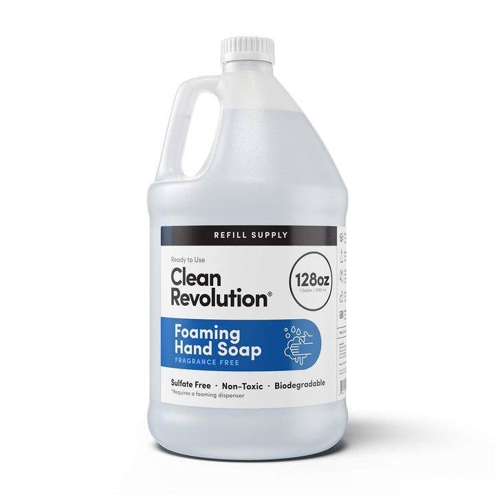 Clean Revolution front packaging showing 128 fl oz jug and benefit of long-lasting supply