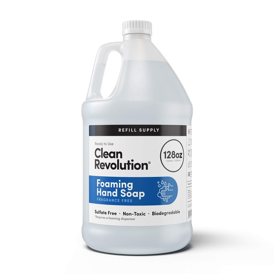 Clean Revolution front packaging showing 128 fl oz jug and benefit of long-lasting supply