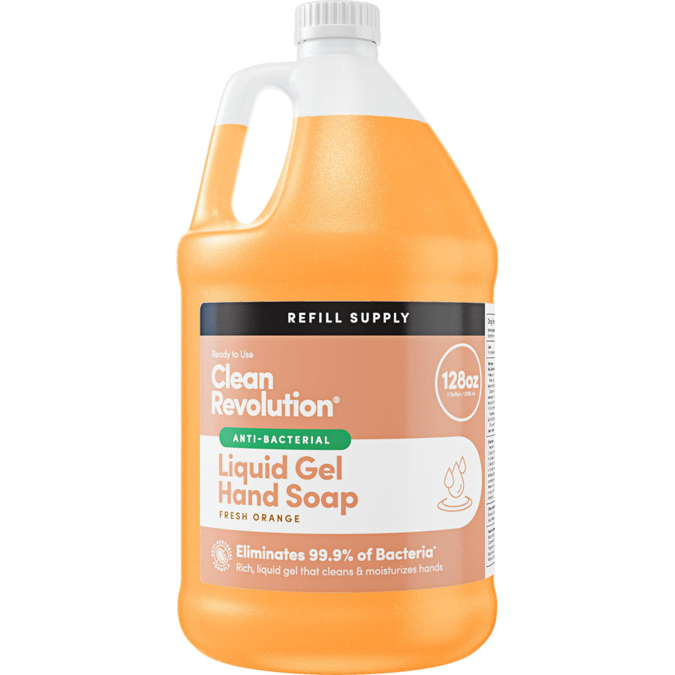 Clean Revolution gallon front label showing product name and volume, sustainable choice