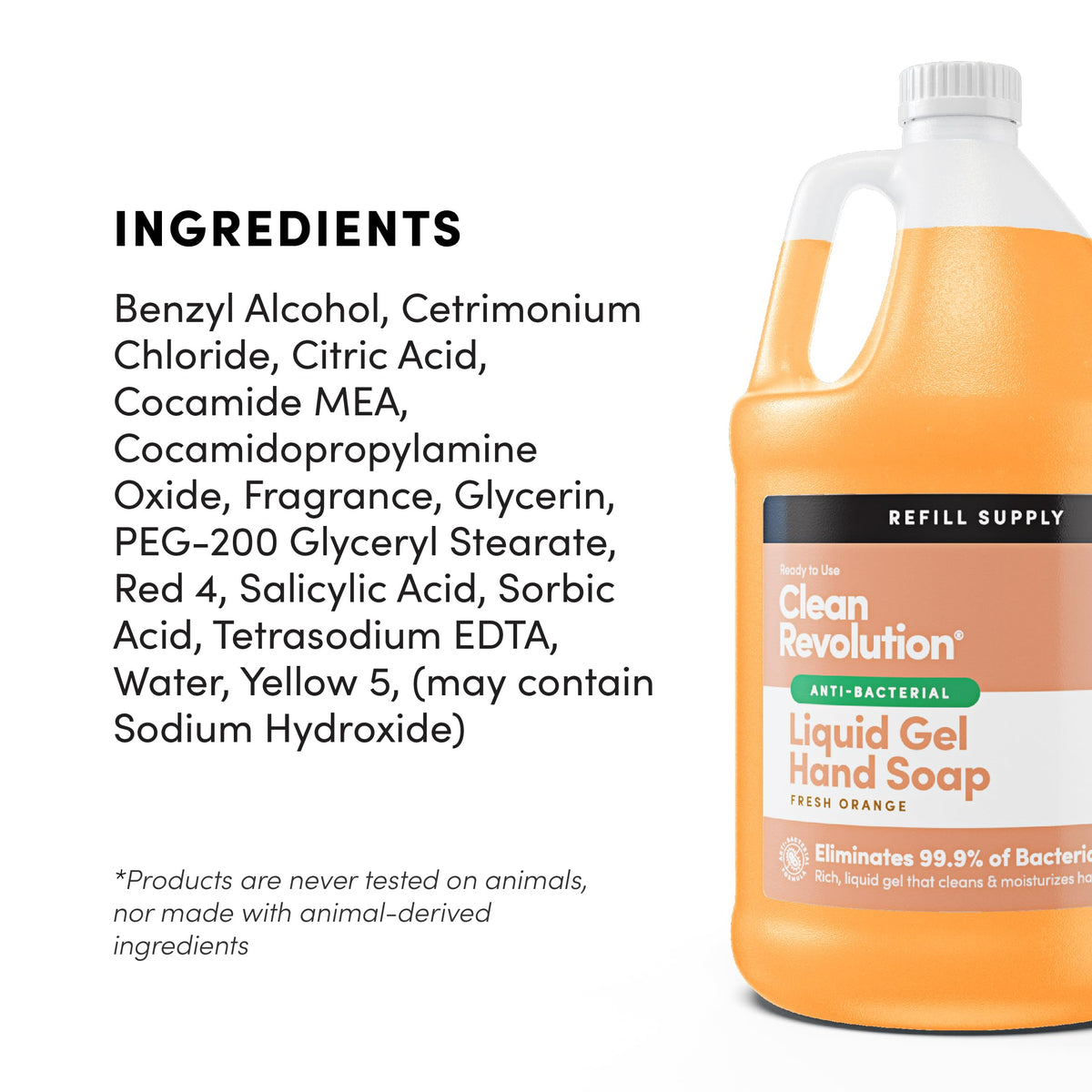 Clean Revolution label closeup highlighting made in USA and recyclable packaging benefit