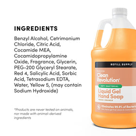 Clean Revolution label closeup highlighting made in USA and recyclable packaging benefit