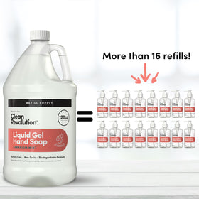 Clean Revolution being poured from refill into a pump bottle for easy transfer