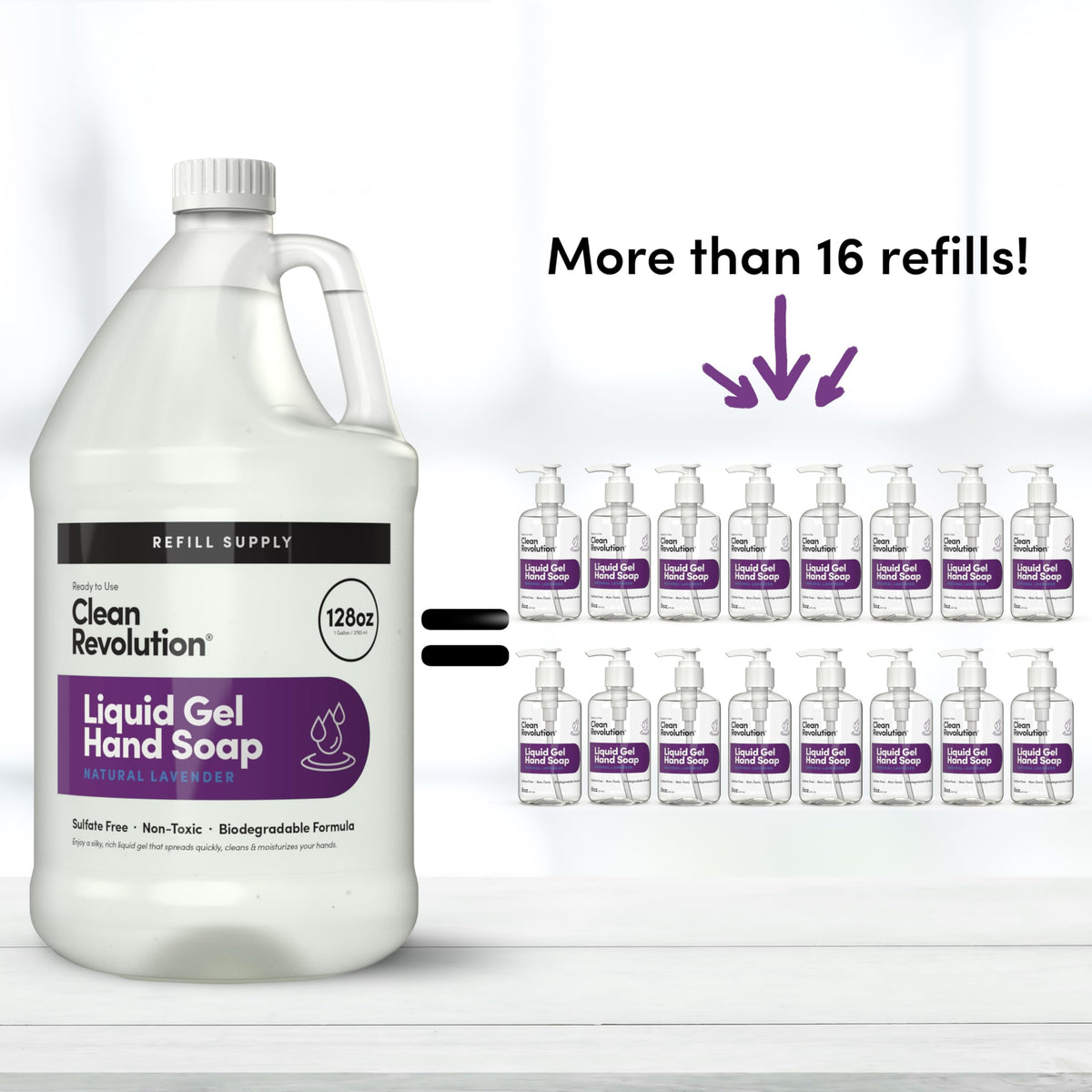 Clean Revolution refill pour spout close-up demonstrating spill-free refilling benefit