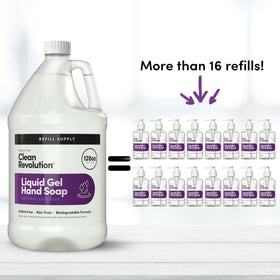 Clean Revolution refill pour spout close-up demonstrating spill-free refilling benefit