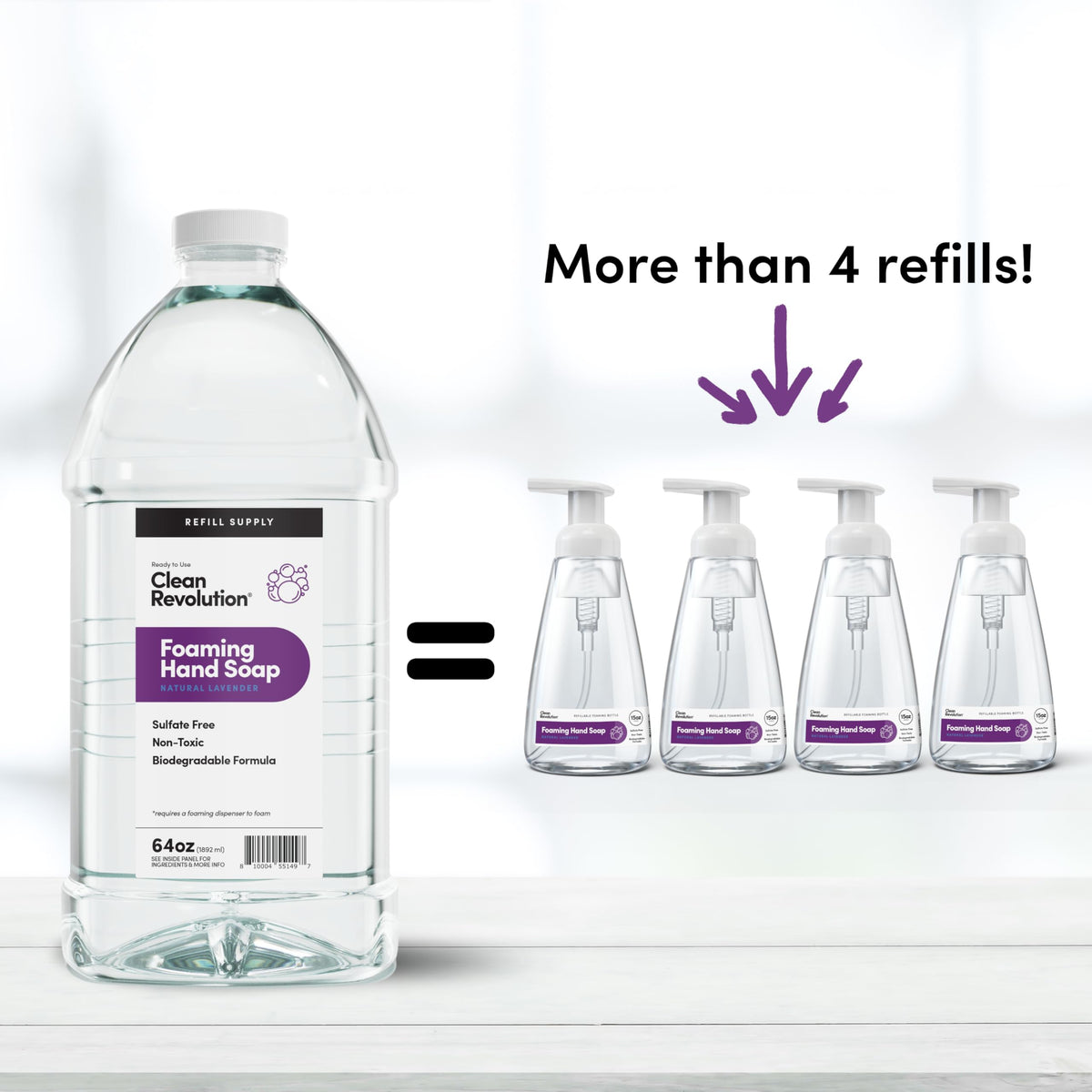 Clean Revolution pouring refill into dispenser for easy mess-free refills