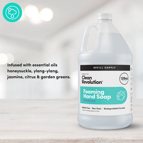Clean Revolution pouring refill into foaming dispenser for easy restocking benefit