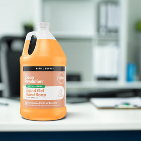 Clean Revolution refill pouring into a soap dispenser to show easy transfer and reuse