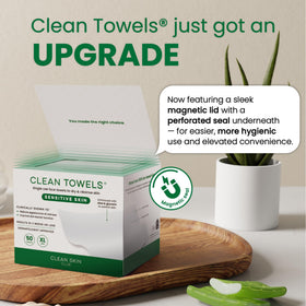 CLEAN SKIN CLUB towels staged in bathroom to show everyday skincare convenience