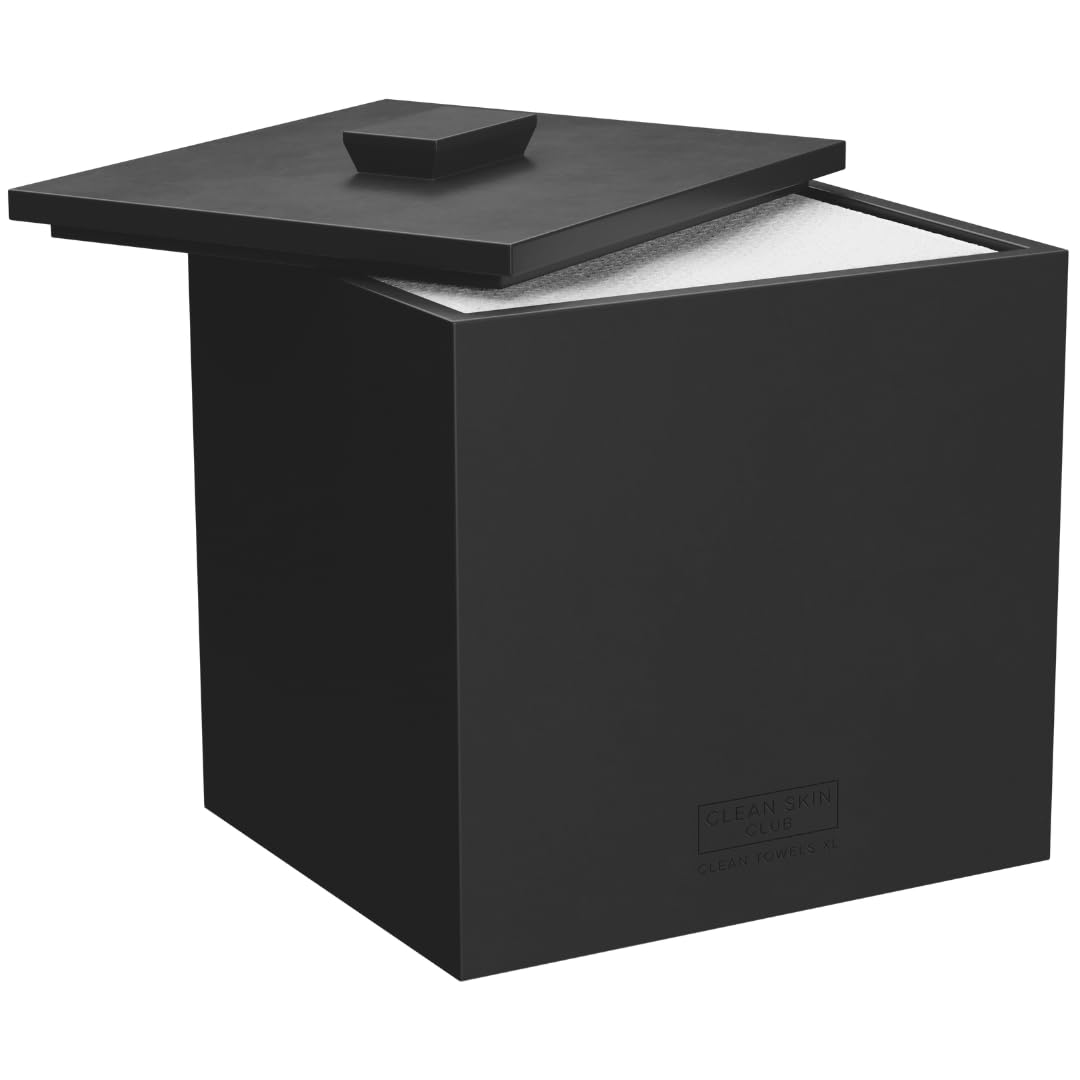 CLEAN SKIN CLUB cement box front view in matte onyx for neat countertop storage and modern style