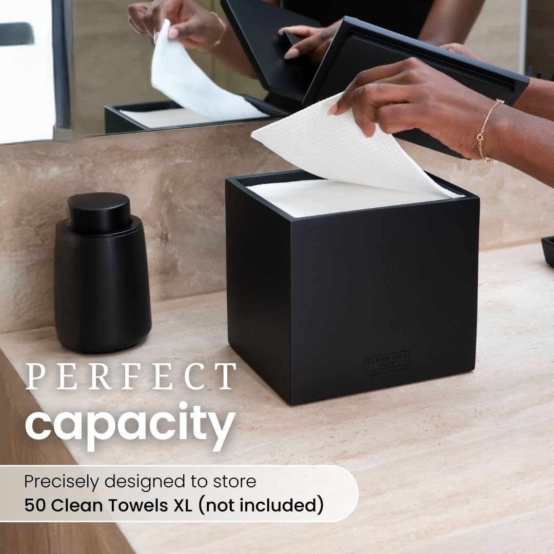 CLEAN SKIN CLUB cement box lid lifted showing easy access and splash protection for wipe refills