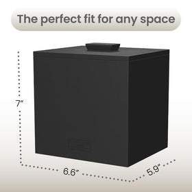 CLEAN SKIN CLUB cement box styled on a bathroom vanity highlighting organized, spa-like look