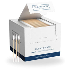 Clean Skin Club front packaging showing 500-count biodegradable swabs and value