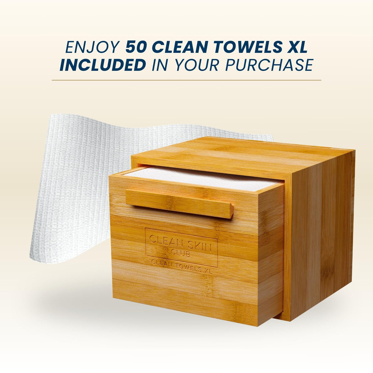 CLEAN SKIN CLUB container placed on bathroom counter, saving space and reducing clutter benefit