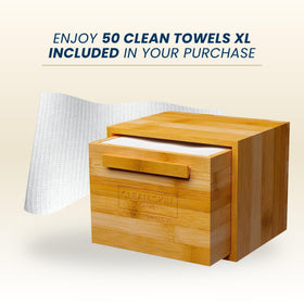 CLEAN SKIN CLUB container placed on bathroom counter, saving space and reducing clutter benefit