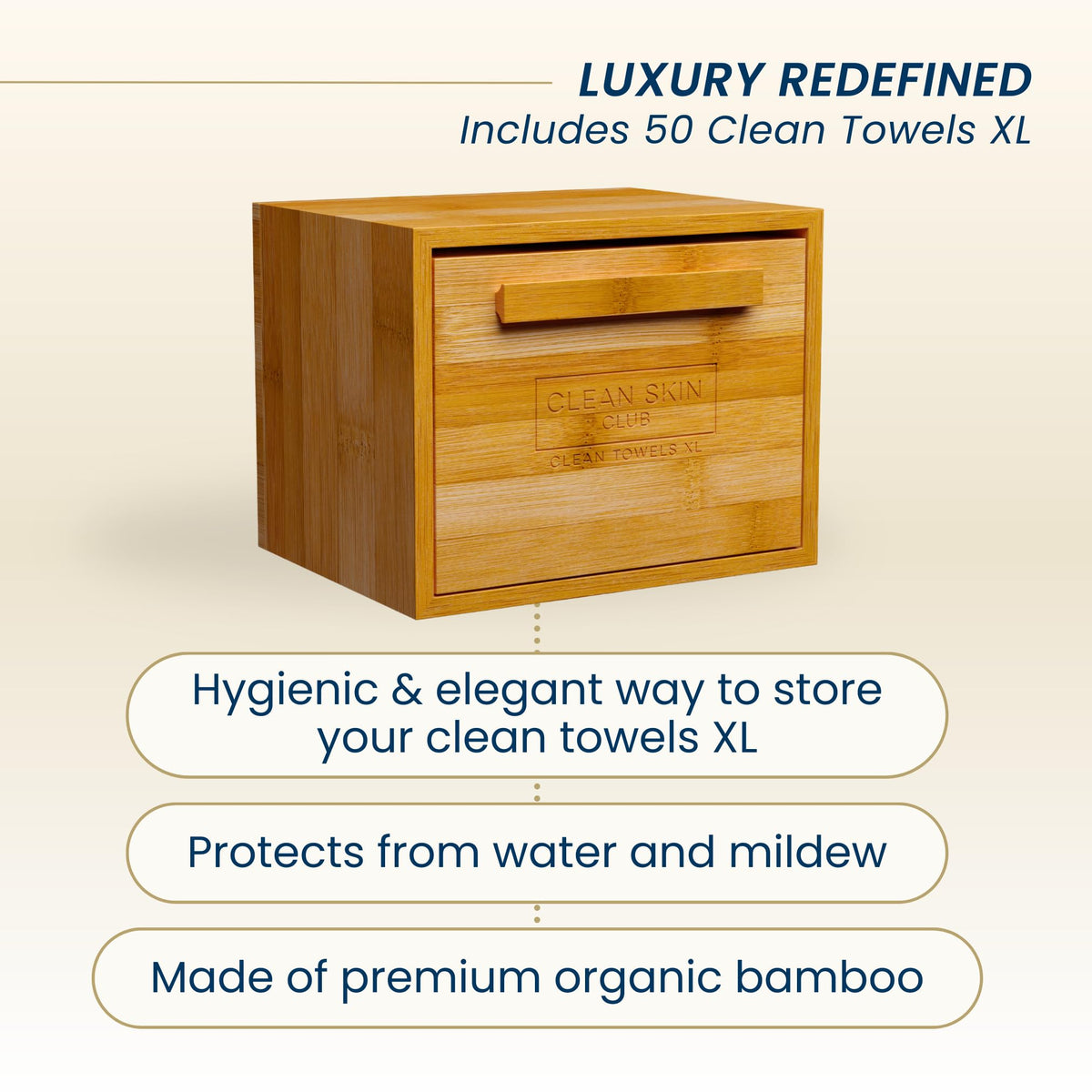 CLEAN SKIN CLUB pullout drawer open with towels visible for easy single-towel access benefit