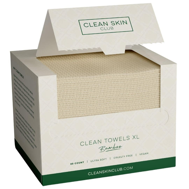 Clean Skin Club front pack showing XL 50-count towels for convenient hygiene