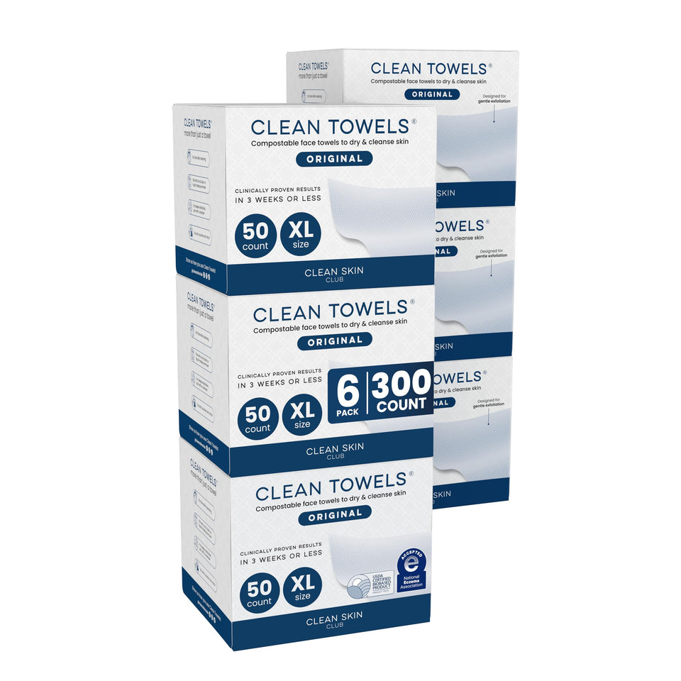 Clean Skin Club front packaging showing 6-pack value and 300 count benefit