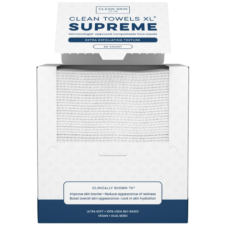 Clean Skin Club front packaging showing 50-count pack and product benefits