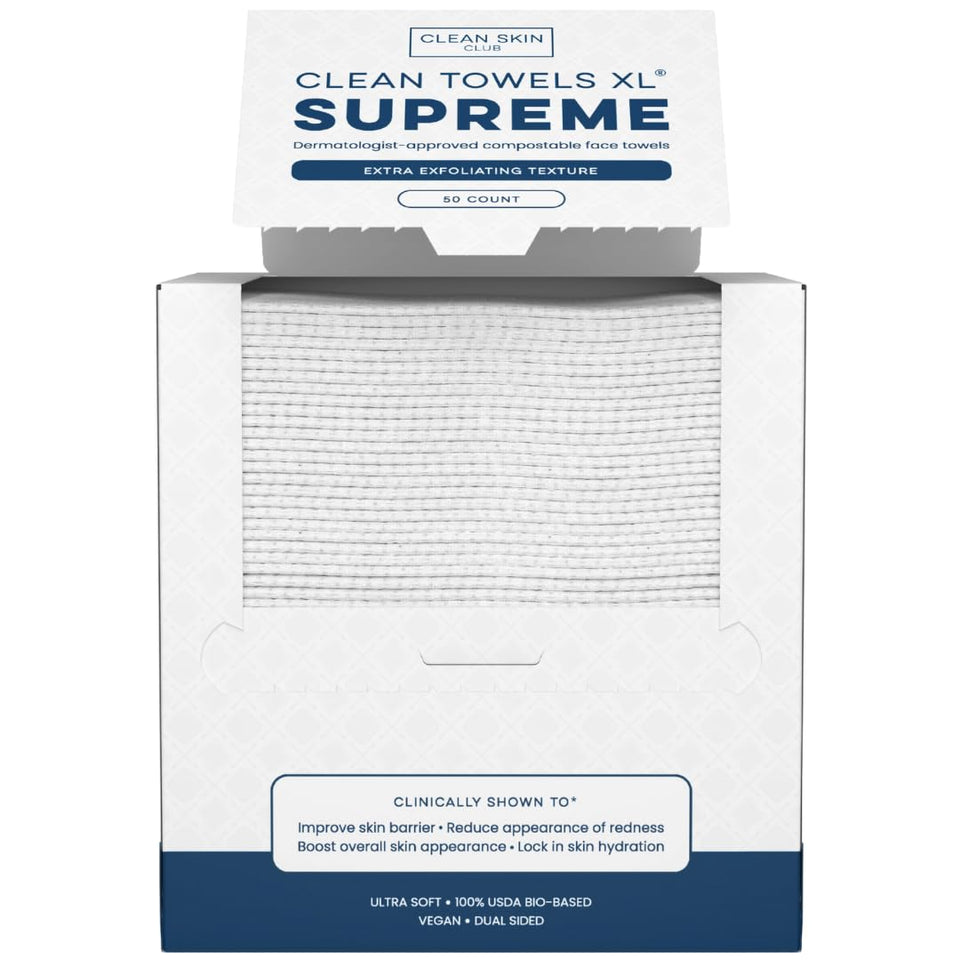 Clean Skin Club front packaging showing 50-count pack and product benefits