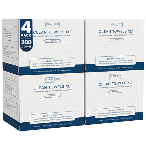 CLEAN SKIN CLUB front packaging showing 4-pack and 200 count for easy restocking