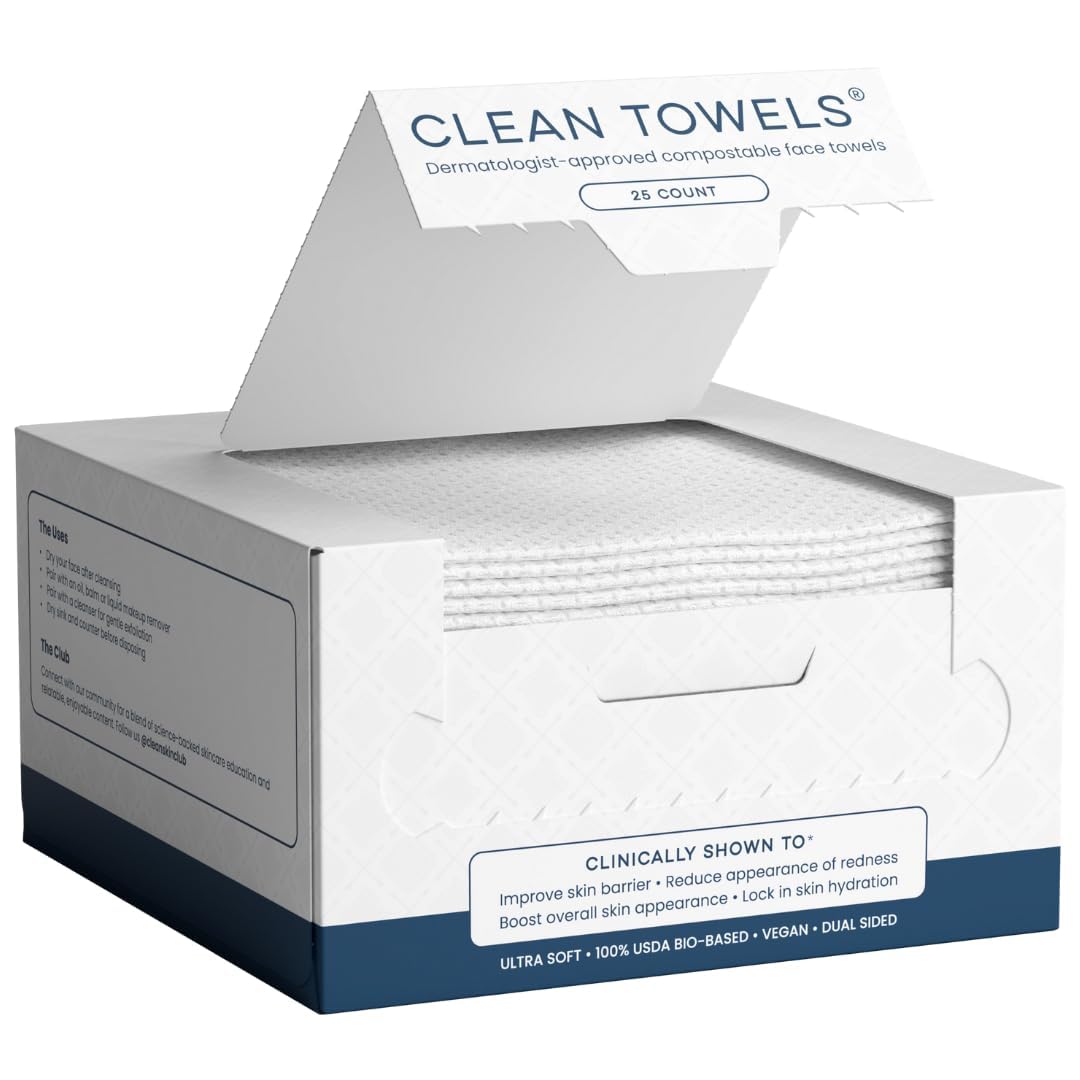 Clean Skin Club front packaging showing compact 25-count pack and benefits