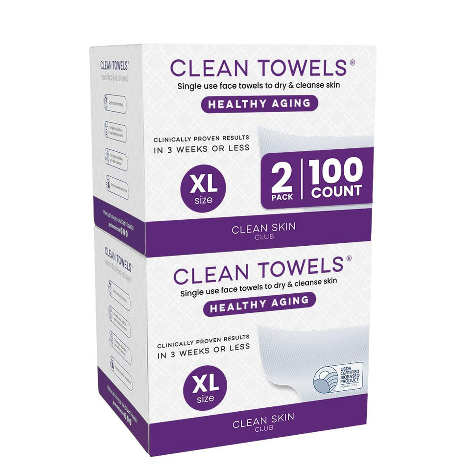 CLEAN SKIN CLUB front packaging showing 2-pack convenience and 100 towels