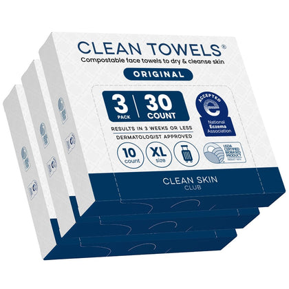 Clean Skin Club front packaging showing travel-sized towel packs and benefit of convenient hygiene