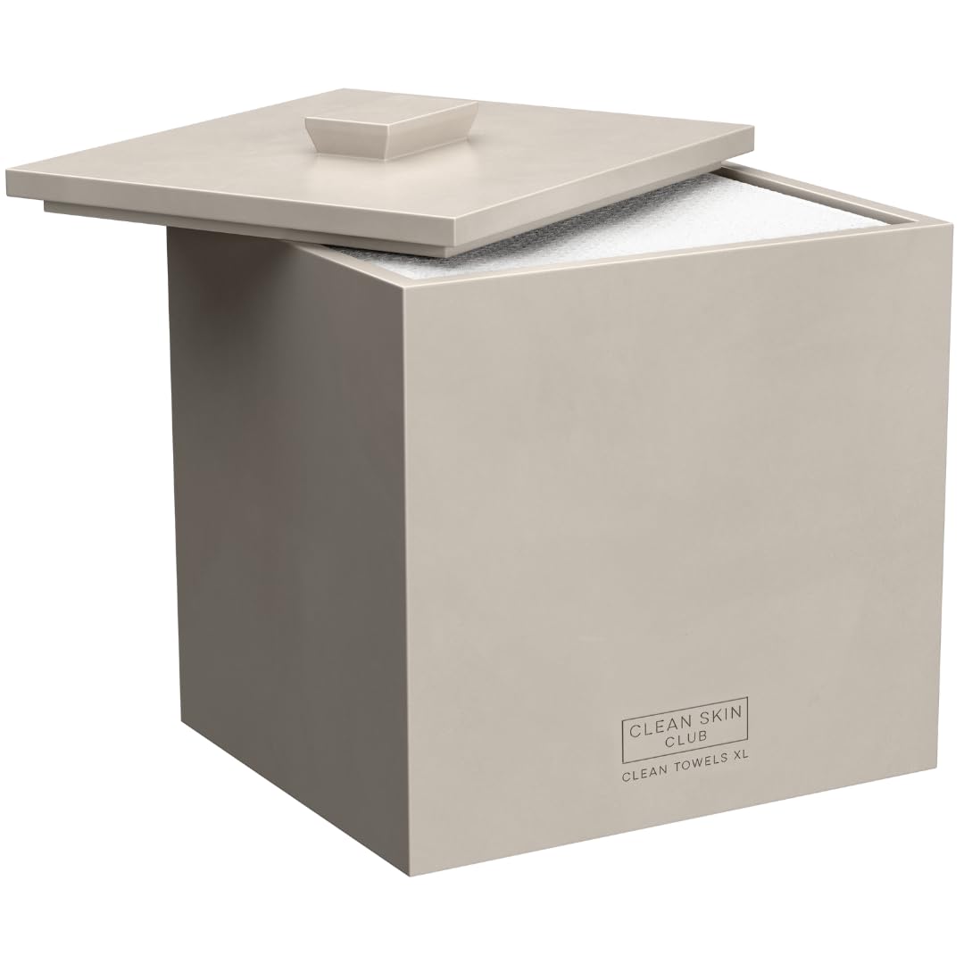 CLEAN SKIN CLUB front view taupe stone container showing clean silhouette and counter appeal