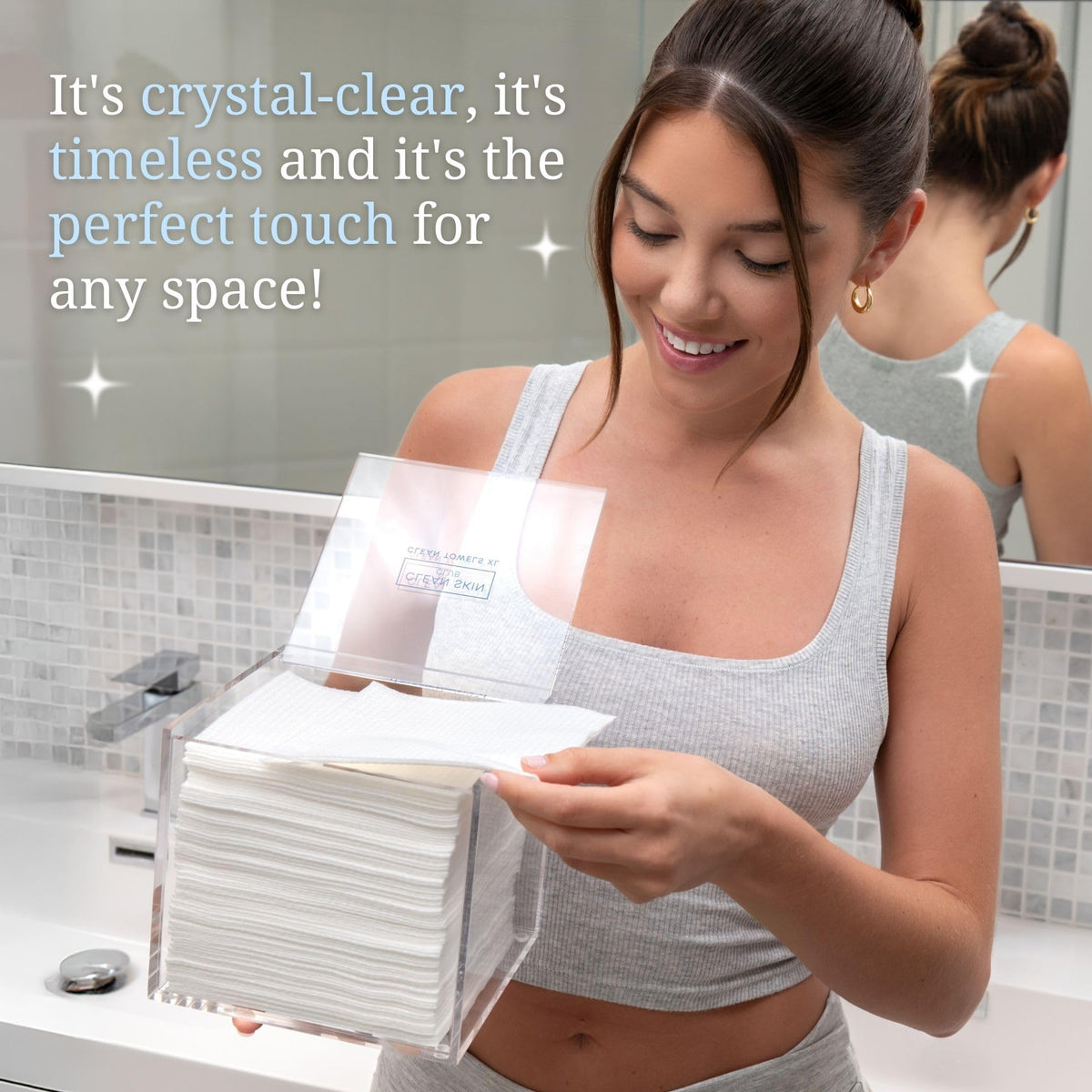 CLEAN SKIN CLUB on bathroom counter delivering quick access convenience