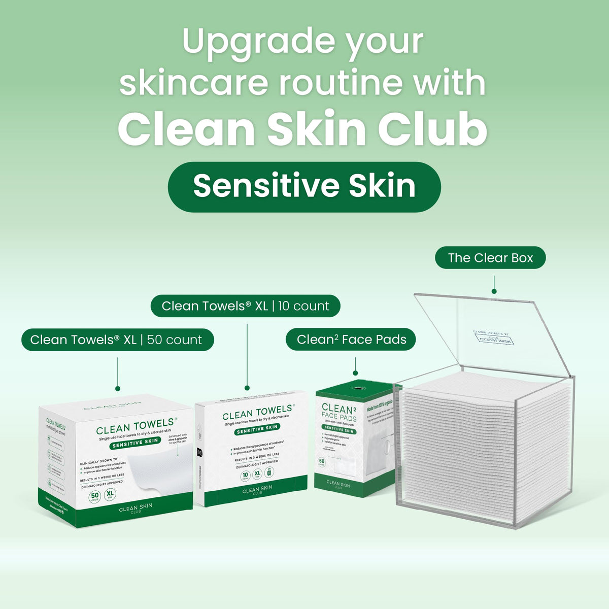 Clean Skin Club pads on bathroom counter suggesting daily gentle skincare ritual