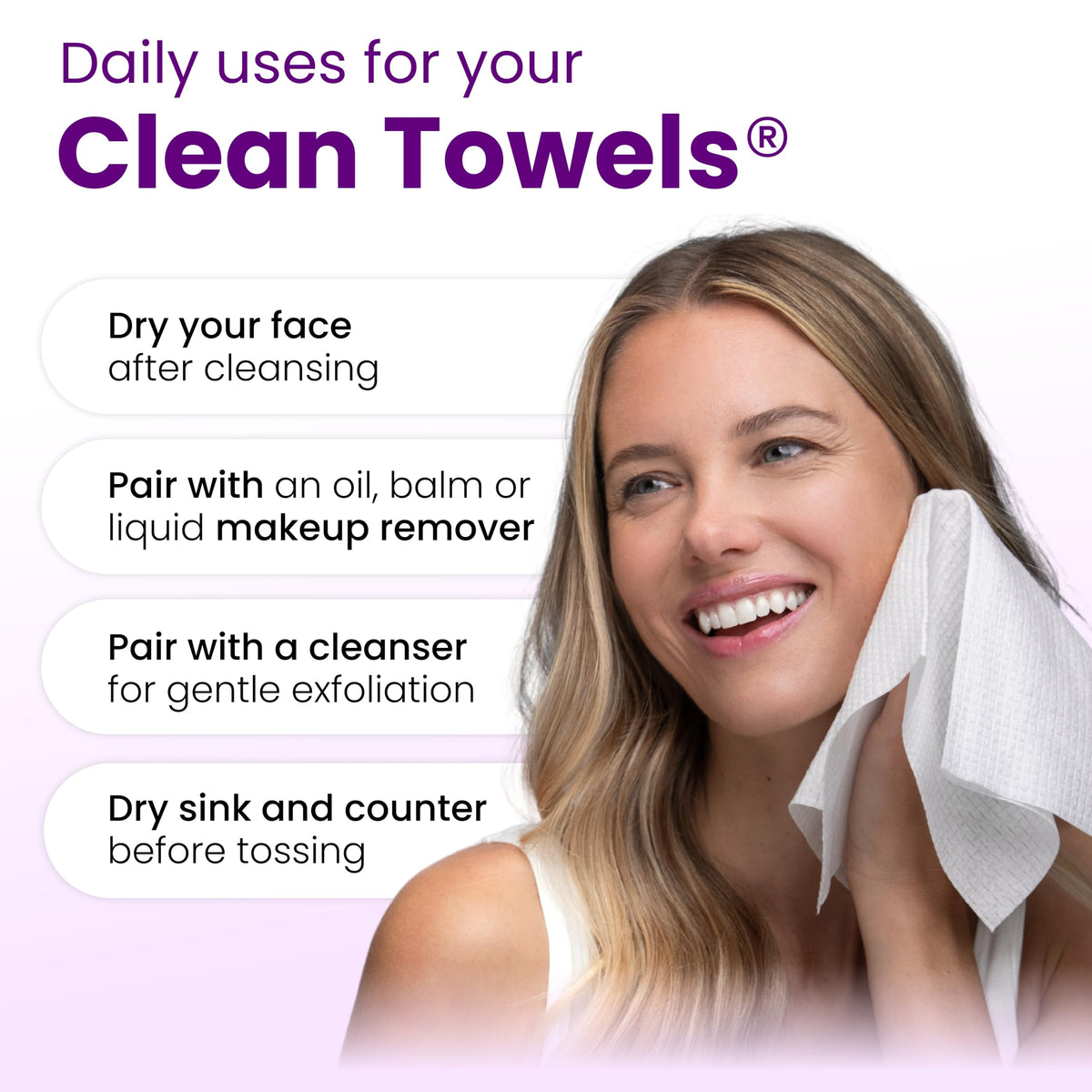 CLEAN SKIN CLUB towels styled on a bathroom shelf suggesting daily routine use