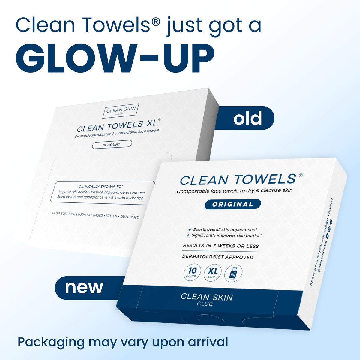 Clean Skin Club opened pack revealing dry towels ready to use for TSA-friendly travel