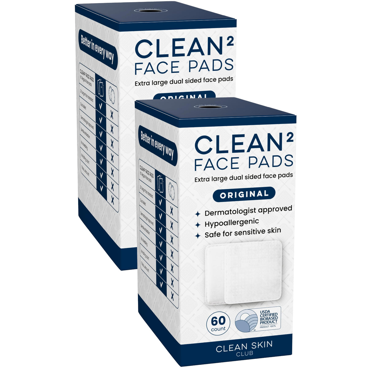 Clean Skin Club front packaging showing 2-pack and benefits