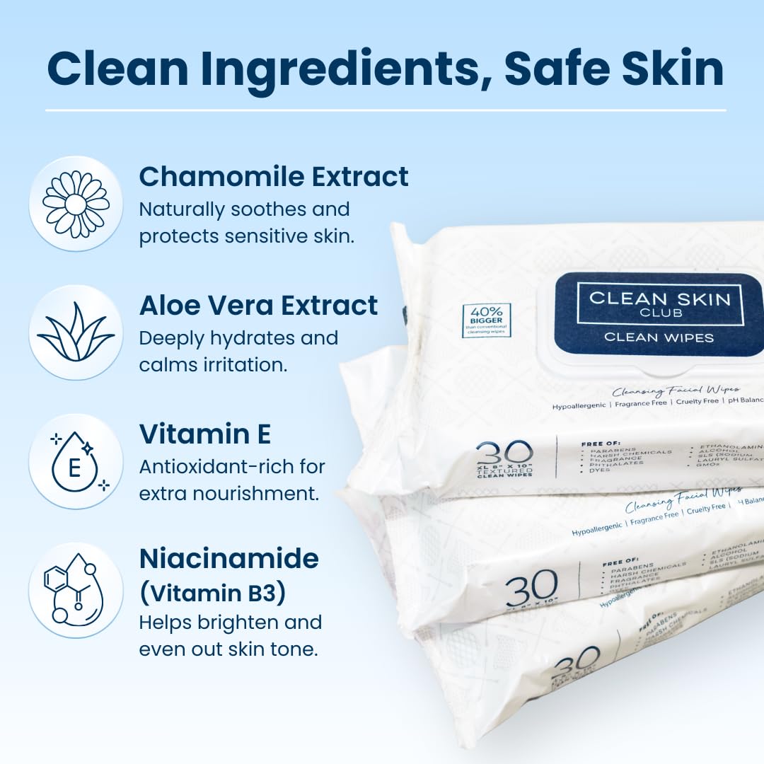 CLEAN SKIN CLUB resealable pack open to show moist wipes and portability