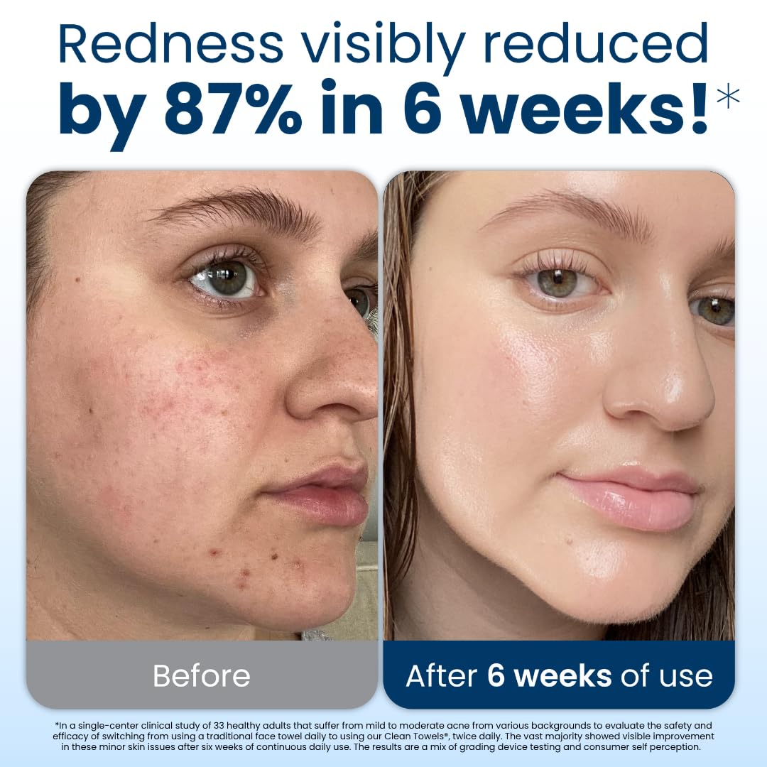 Clean Skin Club single towel held unfolded to show XL size for full-face coverage