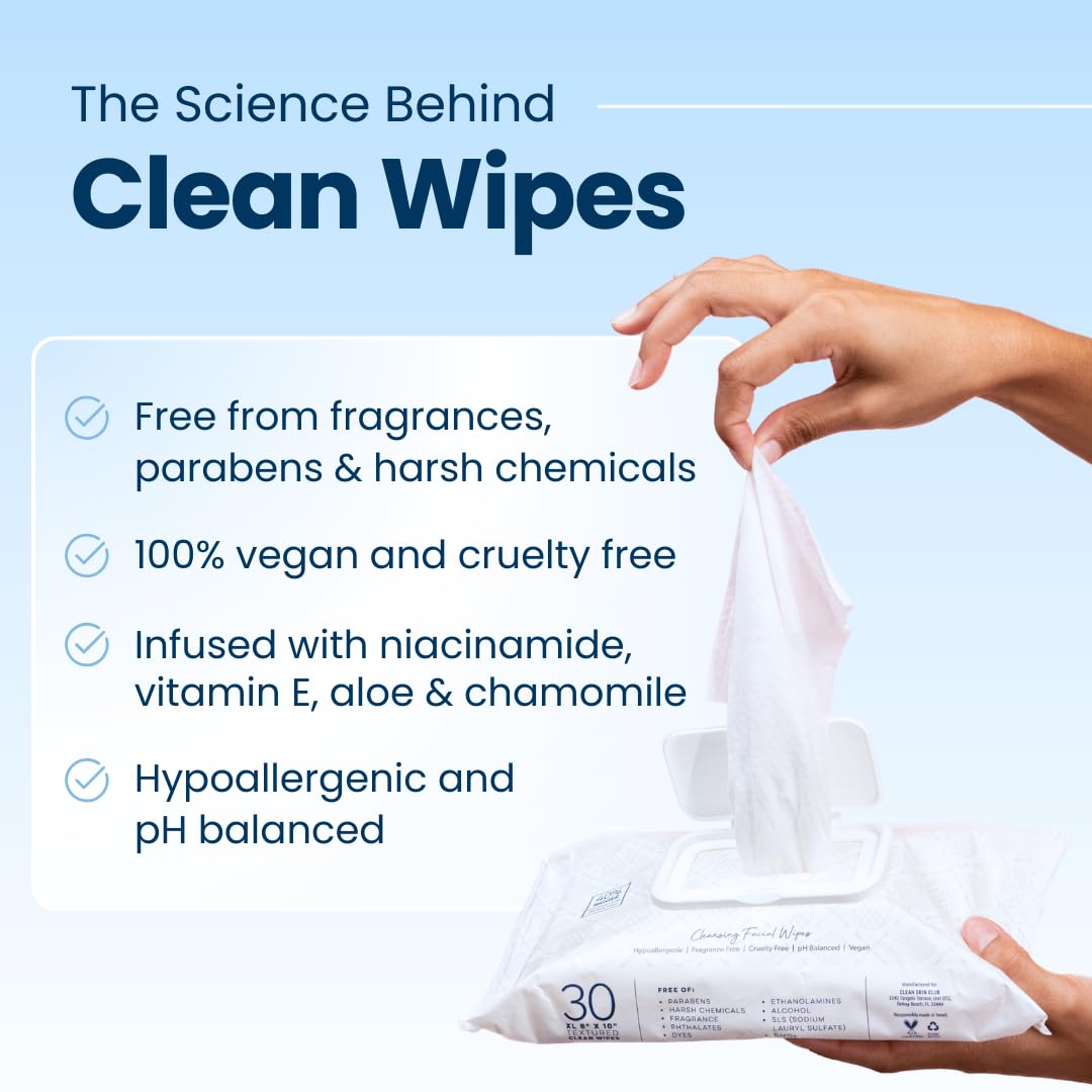 CLEAN SKIN CLUB soft wipe surface detail for soothing, non-irritating cleanse
