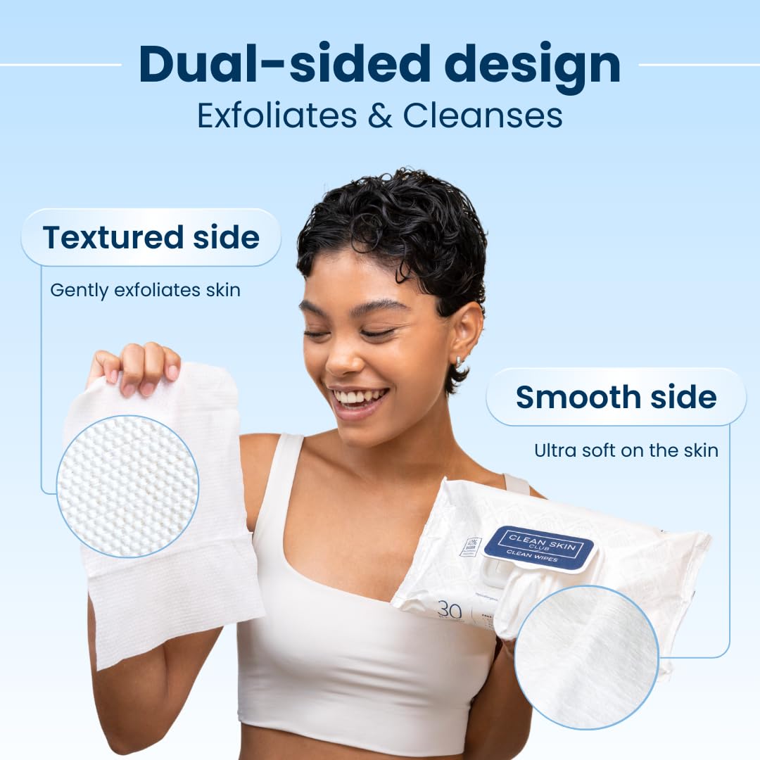 CLEAN SKIN CLUB wipe beside ruler displaying generous 8x10 inch size