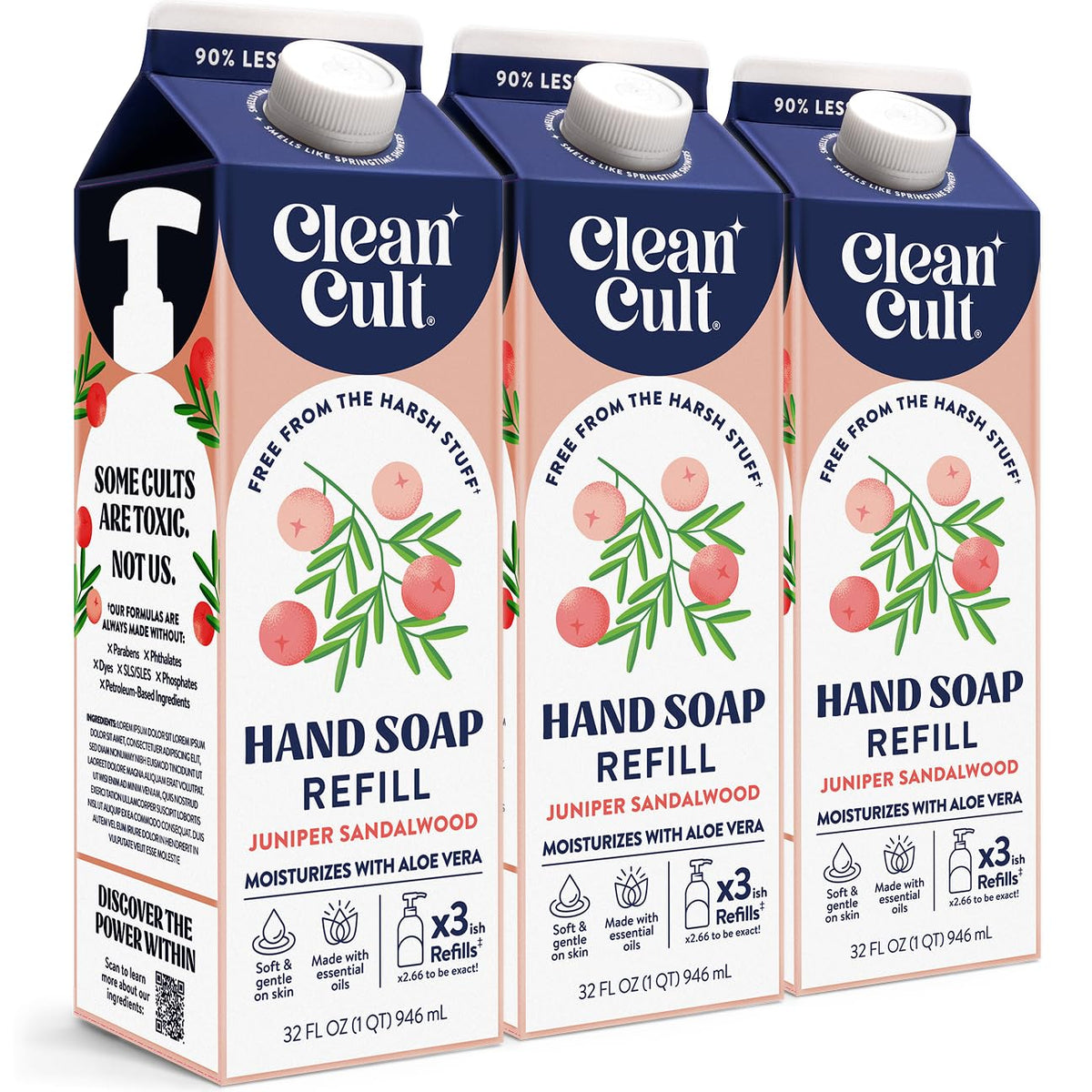Cleancult front packaging showing juniper sandalwood scent and eco benefit