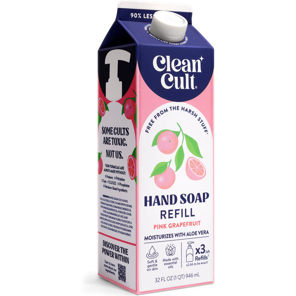 Cleancult front packaging showing pink grapefruit scent and eco refill benefits