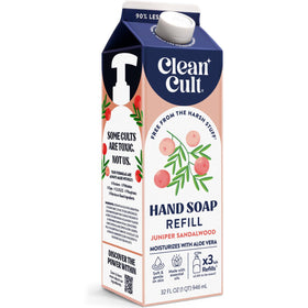 Cleancult pouch front view showing branding and refill benefit