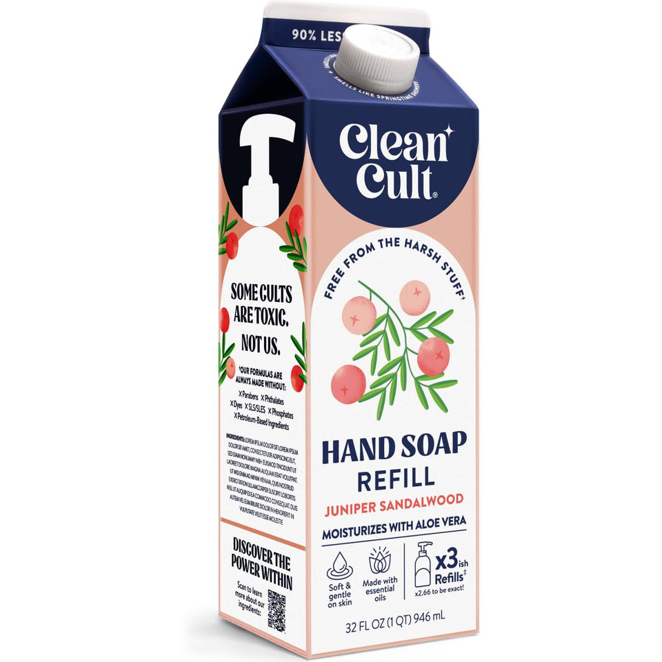 Cleancult pouch front view showing branding and refill benefit