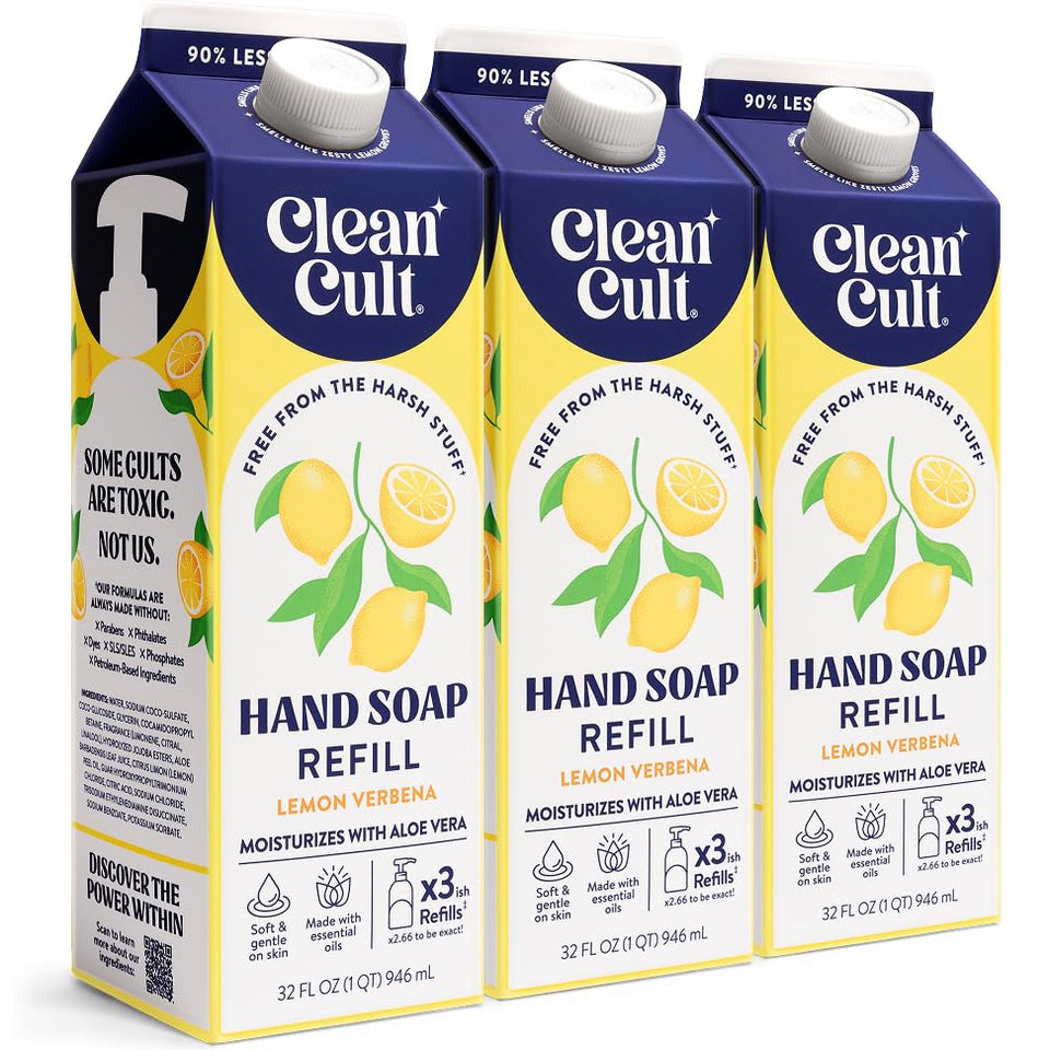 Cleancult front packaging showing lemon verbena refills and eco benefit