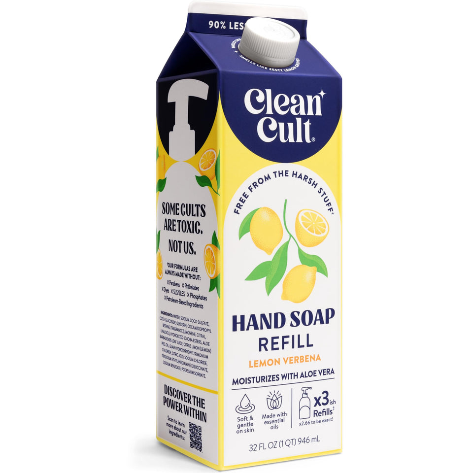 Cleancult lemon verbena front packaging showing pouch and eco message