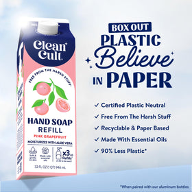 Cleancult paper-based pouch texture close-up highlighting low-plastic design