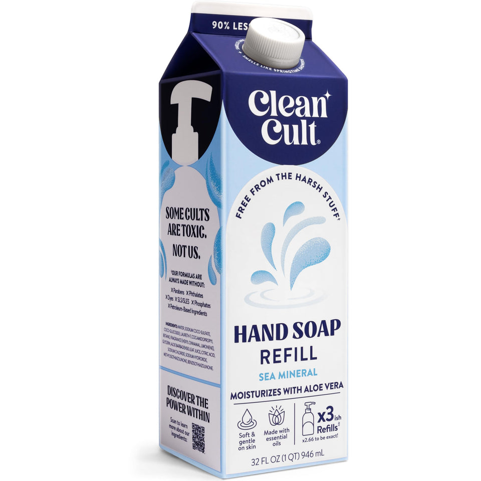 Cleancult front packaging showing sea minerals refill and eco benefits