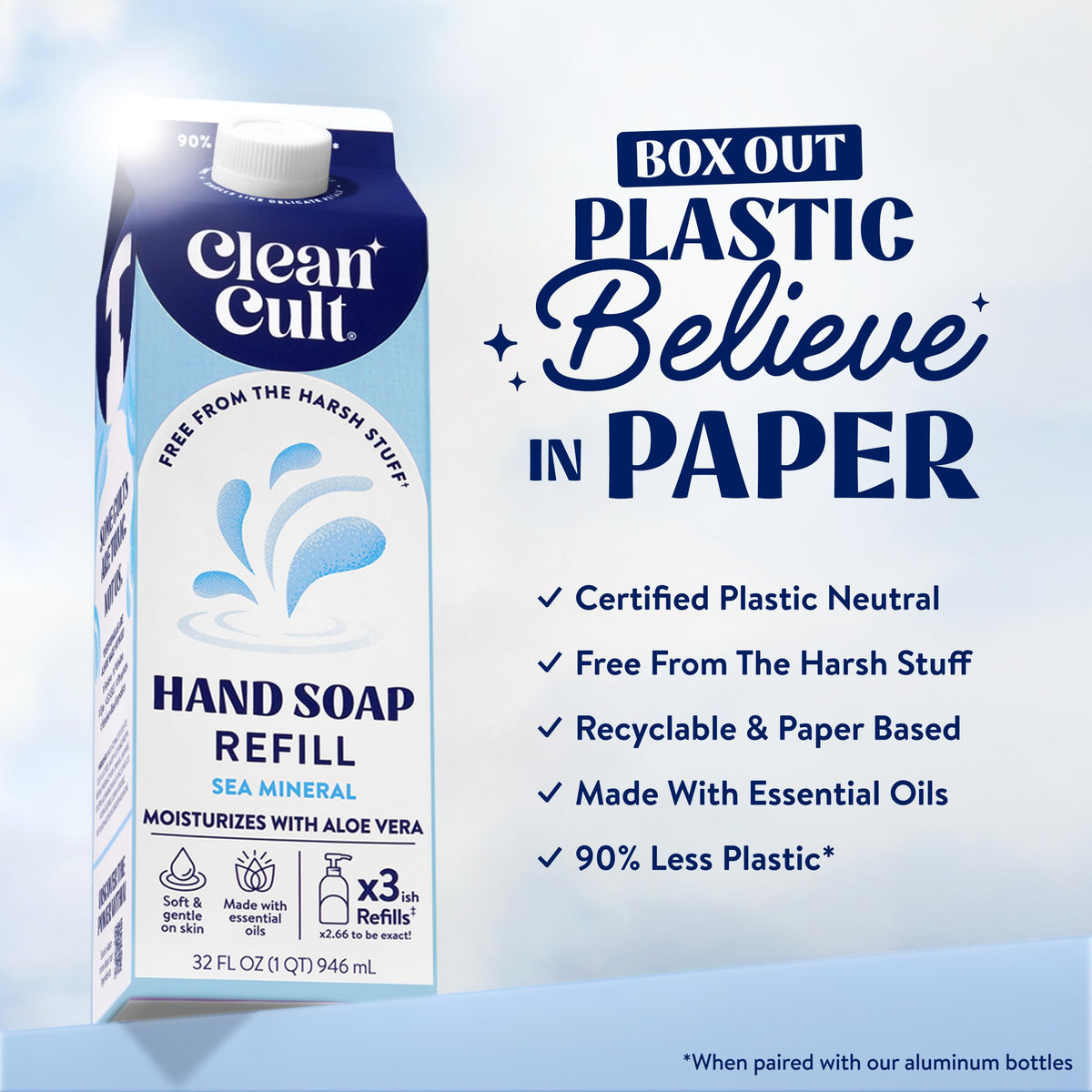 Cleancult pouring refill pouch into dispenser for easy refill